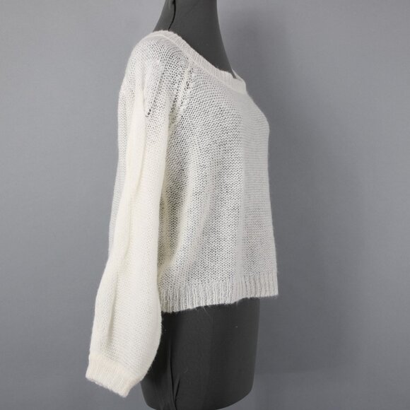 Rosie Neira Sz XS Ivory Knit Cable 3/4 Sleeve Oversize Acrylic Blend Sweater - Picture 5 of 13
